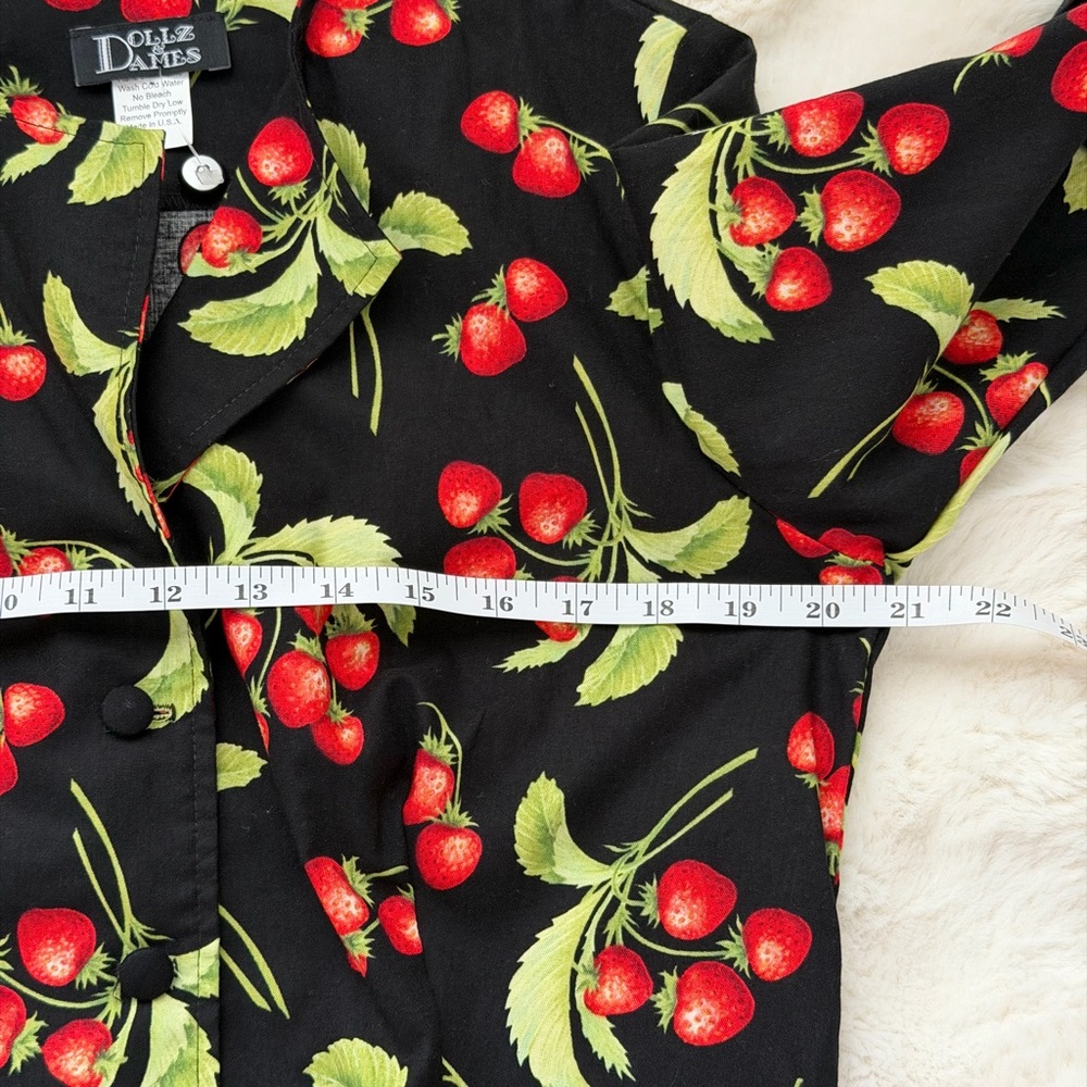 Juicy Dollz & Dames Strawberry Print Fitted Blouse - Cotton Pin - Up Style 🍓 - Picture 13 of 15